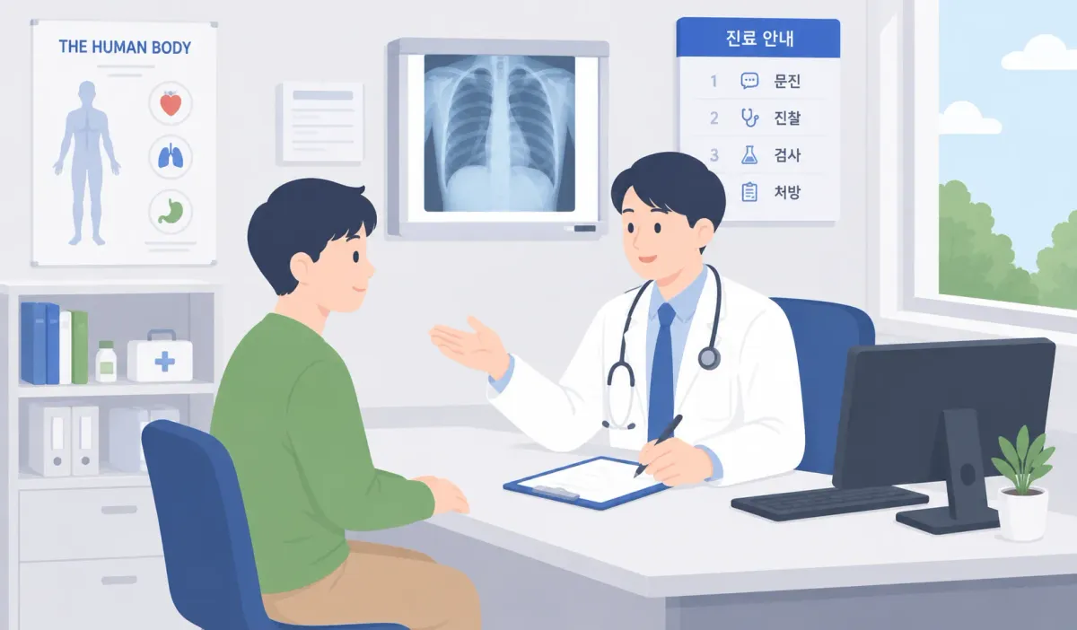 어학연수 보험의 의료비 보장 혜택을 설명하는 장면